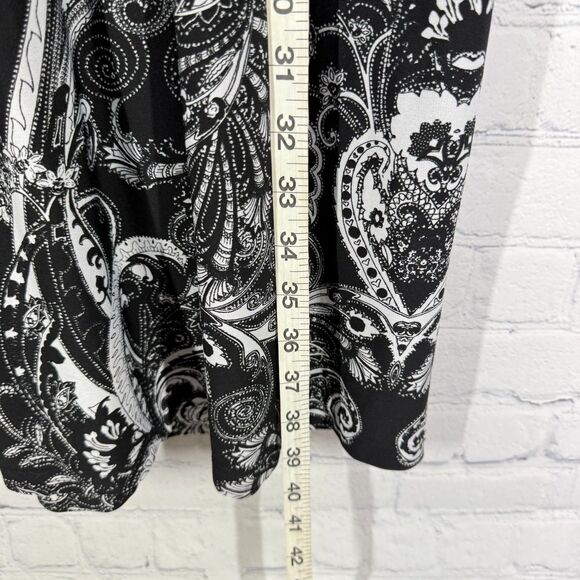 Kiara V-Neck Dress Women Plus XXL Black and White Short Sleeve Fair Isle Flowy - Picture 9 of 10